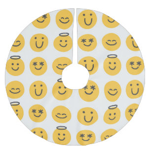 Handgezeichnetes glückliches Emoji-Muster Polyester Weihnachtsbaumdecke