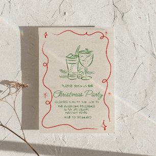 Handgezeichnetes Grün-Weihnachtscocktail-Party Einladung