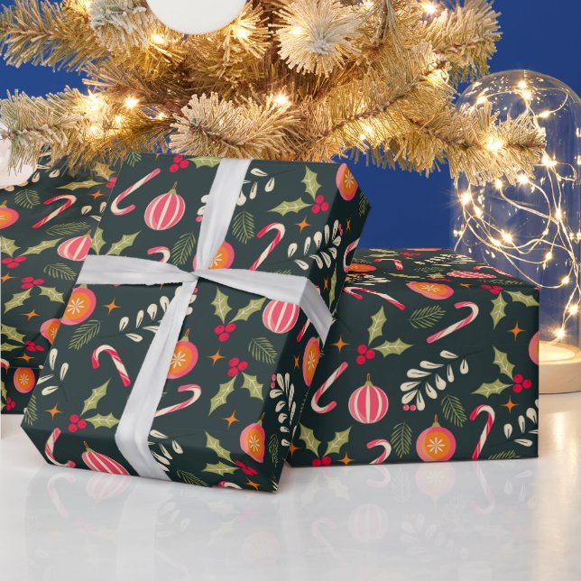 Handgezeichnetes, grünes Blumenmuster Geschenkpapier (Feiertage)