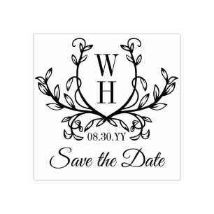 Handgezeichnetes Grünmonogramm Hochzeit Termin mer Gummistempel