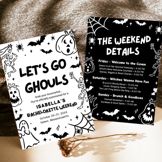 Handgezeichnetes Halloween-Bachelorette-Weekend-Pa Einladung (Hand Drawn Halloween Bachelorette Weekend Party Invitation)