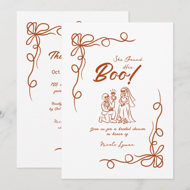 Handgezeichnetes Halloween-Brautparty Einladung (Vorne/Hinten)