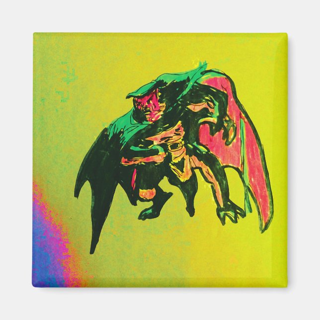 Handgezeichnetes Halloween Gargoyle Magnet 2inx2in (Vorne)