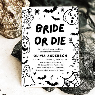 Handgezeichnetes Halloween Skeleton Ghost-Brautpar Einladung