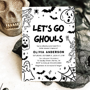 Handgezeichnetes Halloween Skeleton Ghost-Brautpar Einladung