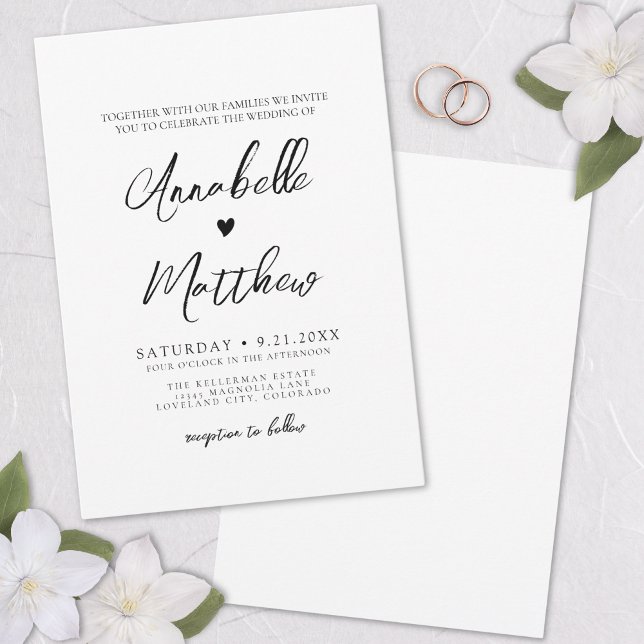 Handgezeichnetes Herz Einfache Elegante Hochzeit Einladung (Hand Drawn Heart Simple Elegant Weddiing Invitation)