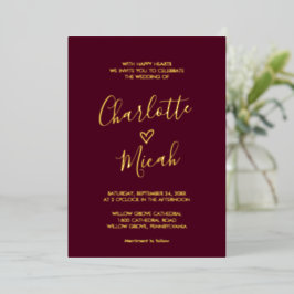 Handgezeichnetes Herz | Gold Foil Text Burgundy We Folieneinladung