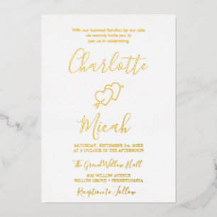 Handgezeichnetes Herz Goldfolie Hochzeitseinladu Folieneinladung