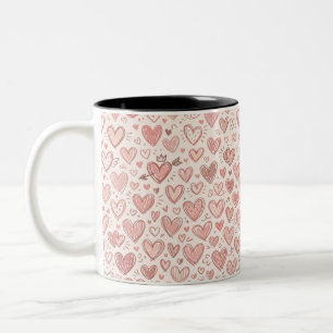 Handgezeichnetes Herz-Muster Zweifarbige Tasse