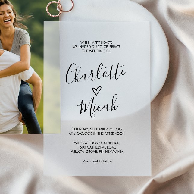 Handgezeichnetes Herz Romantische Moderne Einfache (Hand Drawn Heart Romantic Modern Simple Wedding Vellum Invitations)