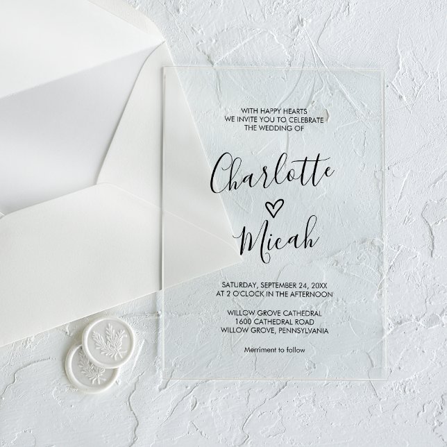 Handgezeichnetes Herz Romantische Moderne Einfache Acryleinladungen (Hand Drawn Heart Romantic Modern Simple Wedding Acrylic Invitations)