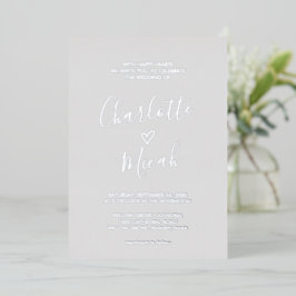 Handgezeichnetes Herz | Silver Foil Text Gray Wedd Folieneinladung