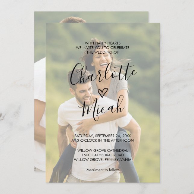 Handgezeichnetes Herz | Verblendetes Foto Einladung (Vorne/Hinten)