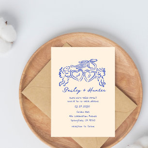handgezeichnetes Herzpaar Whimsical Hochzeit Einladung
