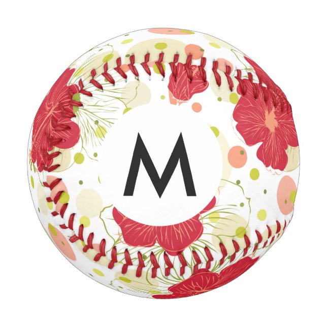 Handgezeichnetes Hibiskus-Muster Baseball (Vorderseite Links)