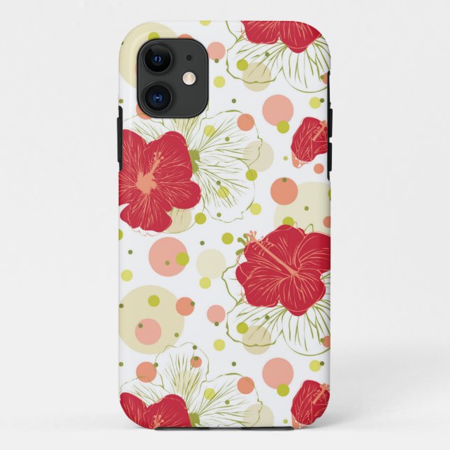 Handgezeichnetes Hibiskus-Muster Case-Mate iPhone Hülle (Rückseite)