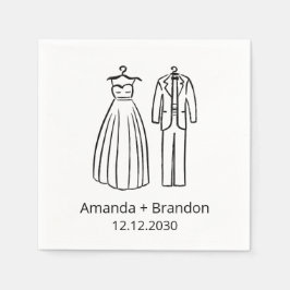 Handgezeichnetes Hochzeitskleid Tux Serviette