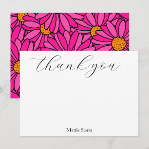 Handgezeichnetes Hot Pink & Orange Daisy Muster Dankeskarte