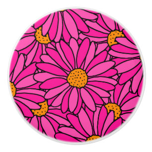 Handgezeichnetes Hot Pink & Orange Daisy Muster Keramikknauf
