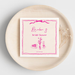 Handgezeichnetes, in Retro-Rosa-Band-Brautparty Serviette