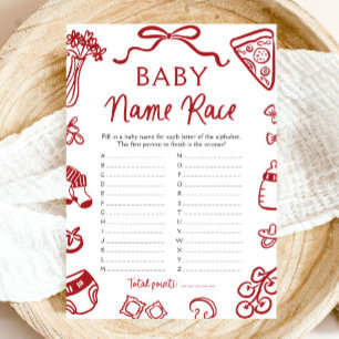 Handgezeichnetes Italienisches Baby-Namen-Rennen B Einladung