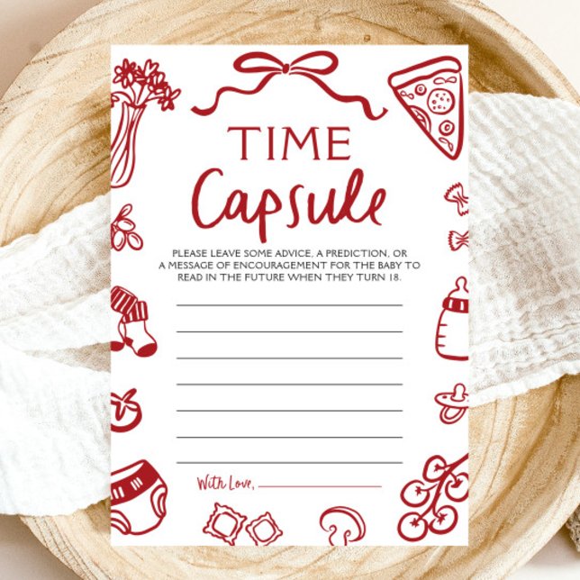 Handgezeichnetes italienisches Baby Shower Time Ka Einladung (Hand Drawn Italian Baby Shower Time Capsule Game)