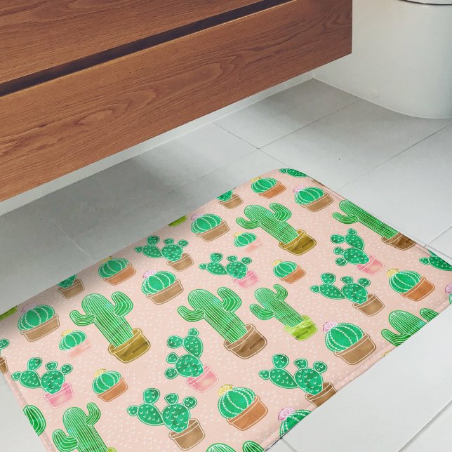 Handgezeichnetes Kaktusmuster Badematte (Cactus Pattern Bath Mat)