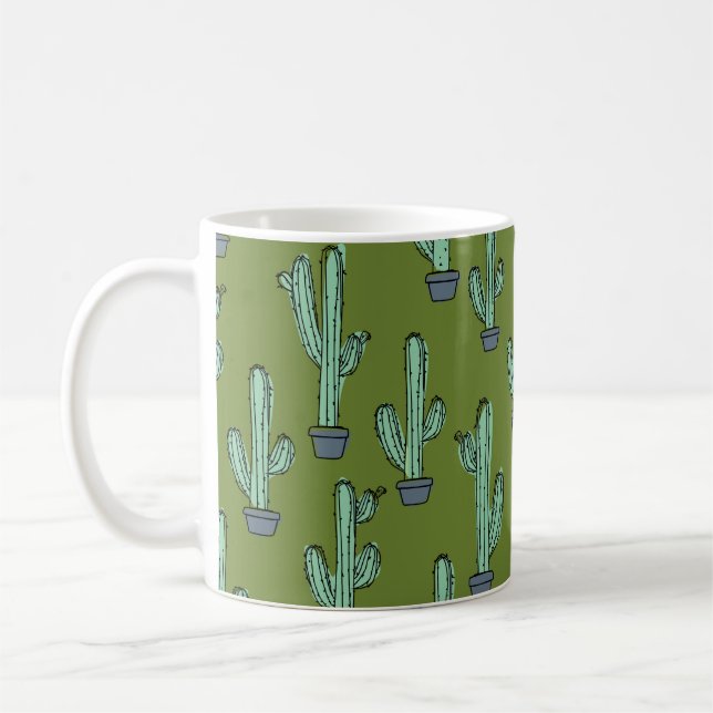 Handgezeichnetes Kaktusmuster Kaffeetasse (Links)