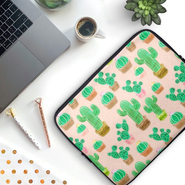 Handgezeichnetes Kaktusmuster Laptopschutzhülle (Cactus Pattern Laptop Case)