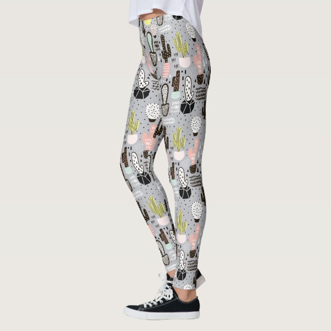 Handgezeichnetes Kaktusmuster Leggings (Links)