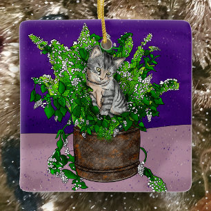 Handgezeichnetes Kitten im Catnip Weihnachten Keramikornament