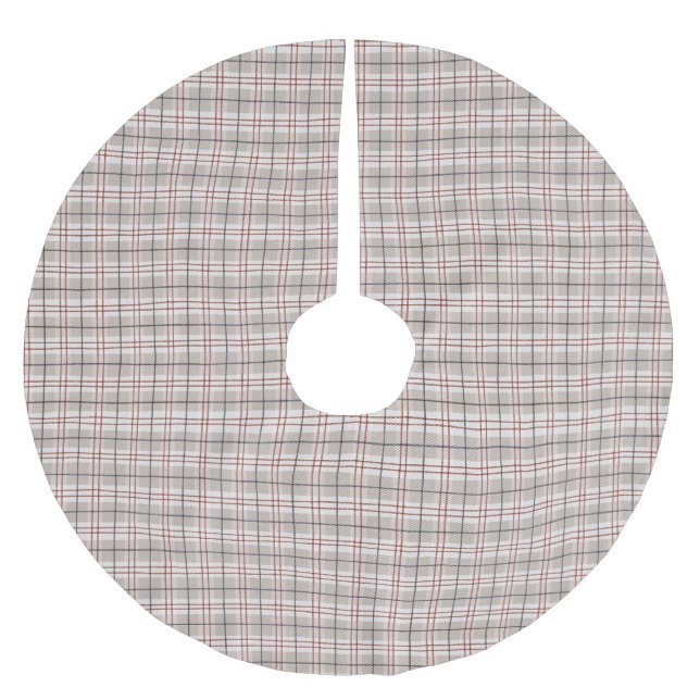 Handgezeichnetes klassisches Beige Kariertes Tarta Polyester Weihnachtsbaumdecke (Vorderseite)