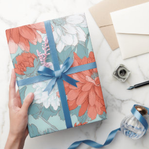 Handgezeichnetes Korallenblumen-Minz-Blumenmuster Geschenkpapier
