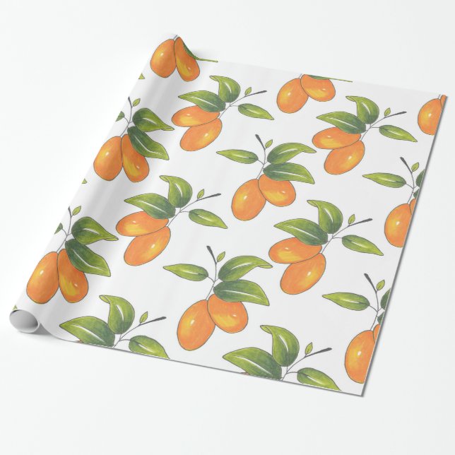 Handgezeichnetes Kumquats-Muster Geschenkpapier (Ungerollt)