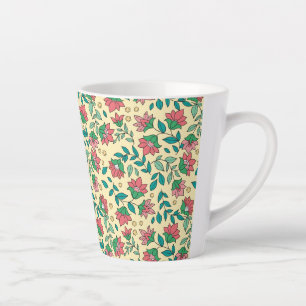 Handgezeichnetes Muster aus gepressten Blumen und Milchtasse