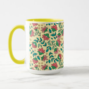 Handgezeichnetes Muster aus gepressten Blumen und  Tasse