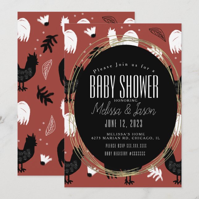 Handgezeichnetes Muster für rustikale Roster Einladung (Vorne/Hinten)