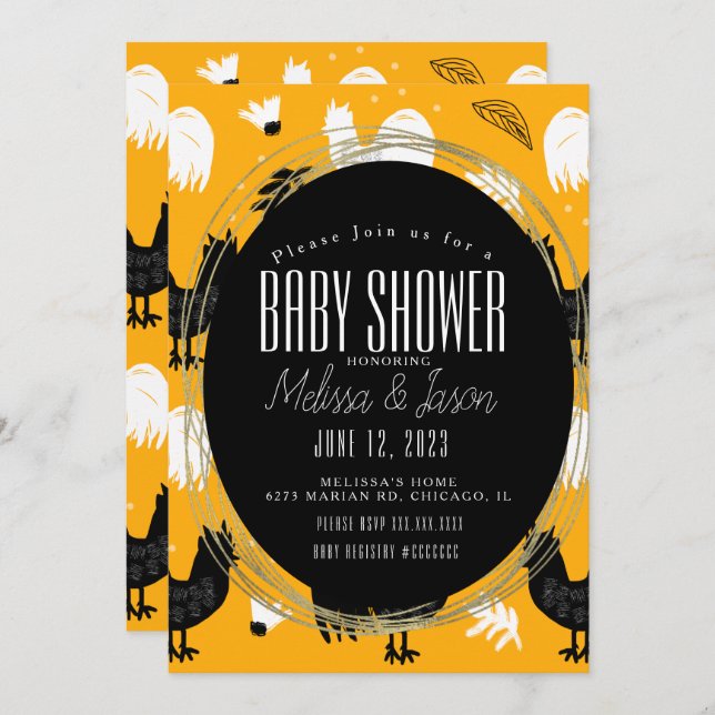 Handgezeichnetes Muster für rustikale Roster Einladung (Vorne/Hinten)