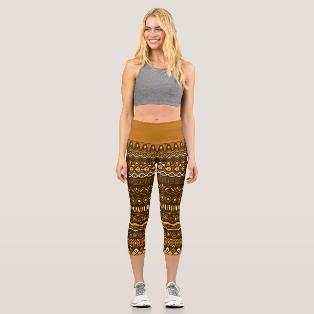Handgezeichnetes Muster in braunen Tönen Capri Leggings (Vorderseite)