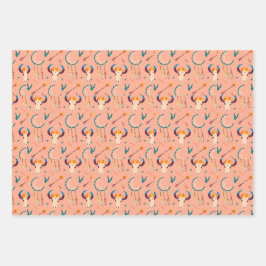 Handgezeichnetes Muster Träumen Lachs Rosa Geschenkpapier Set