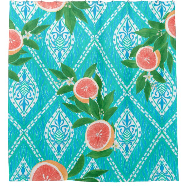 Handgezeichnetes nahtloses Muster mit Grapefruit-B Duschvorhang (Vorderseite)