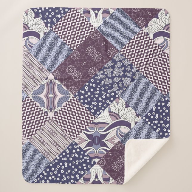 Handgezeichnetes, nahtloses Patchwork-Muster. Vint Sherpadecke (Vorderseite)