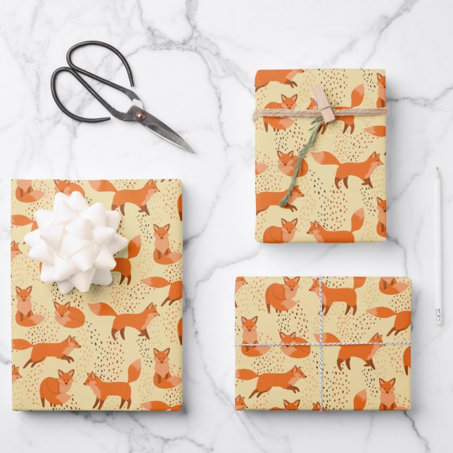 Handgezeichnetes Niedliches Red Fox Muster Geschen Geschenkpapier Set (Vorderseite)