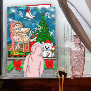 Handgezeichnetes Nostalgisches Weihnachtsfenster Karte
