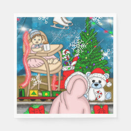 Handgezeichnetes Nostalgisches Weihnachtsfenster Serviette