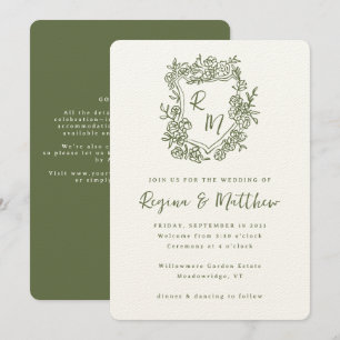 Handgezeichnetes Olive-Wappen Monogram All-in-one Einladung