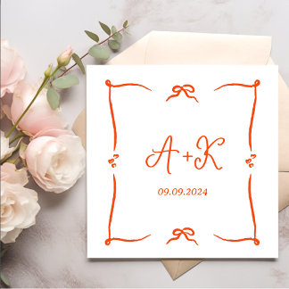 Handgezeichnetes Orange-Hochzeitmonogramm Serviette