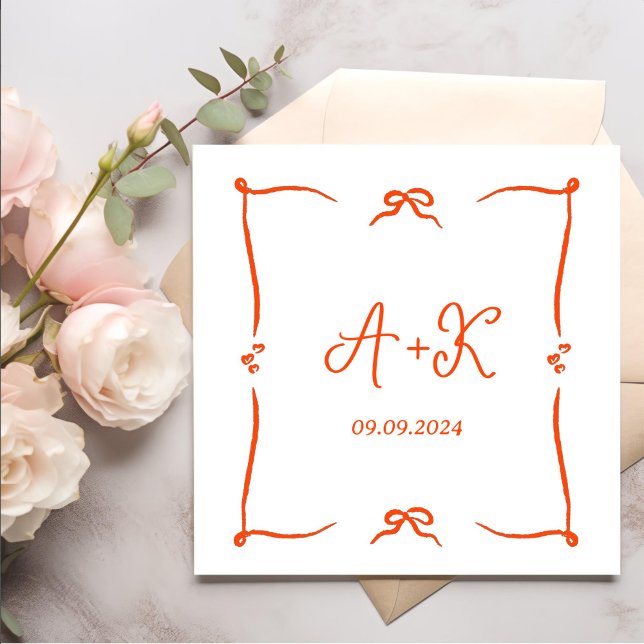 Handgezeichnetes Orange-Hochzeitmonogramm Serviette (Von Creator hochgeladen)