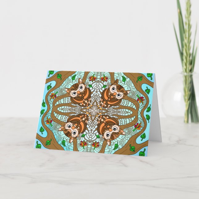 Handgezeichnetes Owl Mandala Artwork Karte (Vorderseite)
