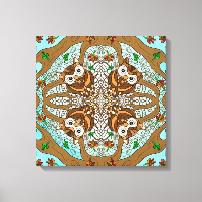 Handgezeichnetes Owl Mandala Artwork Leinwanddruck (Vorderseite)